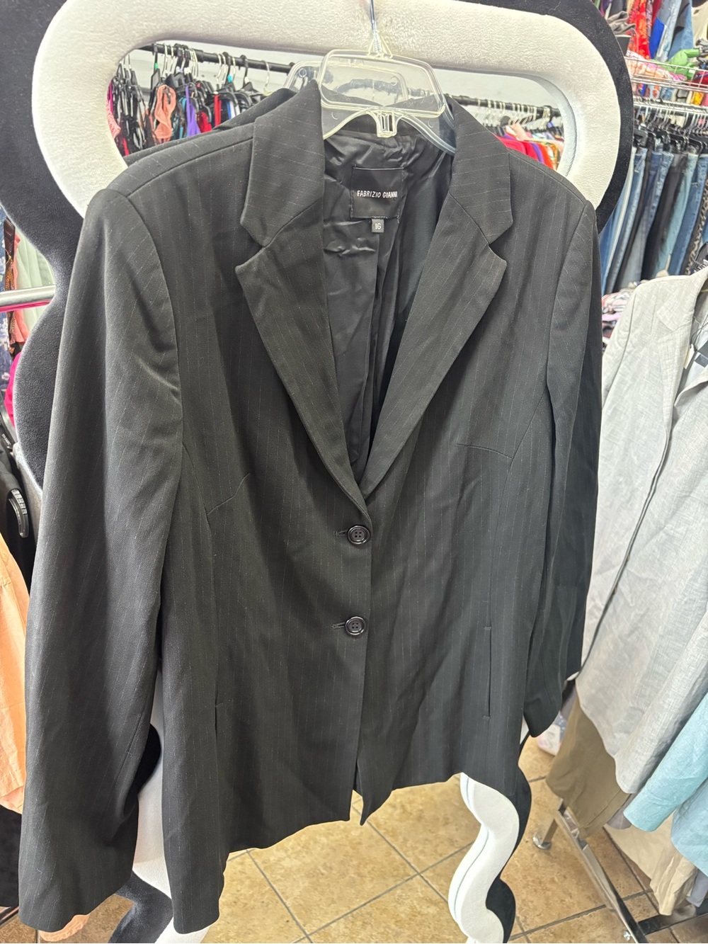 Women's Black Pinstripe Two-Button Blazer